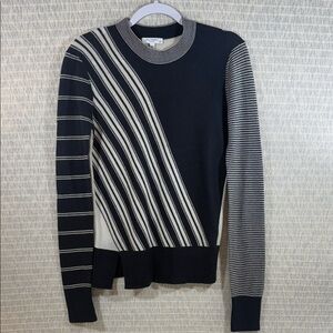 Equipment Black and Cream Patterned Crewneck Sweater